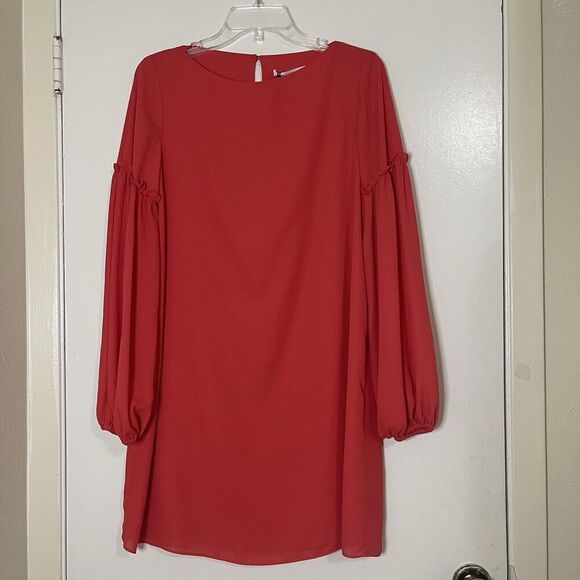 NEW! three eighty two victoria ruffle long sleeve shift coral rosebud dress $144 - Picture 1 of 5